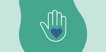 icône vert d'une main avec un coeur